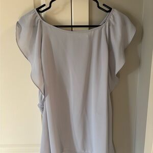 Elegant Light Gray Blouse with Flutter Sleeves